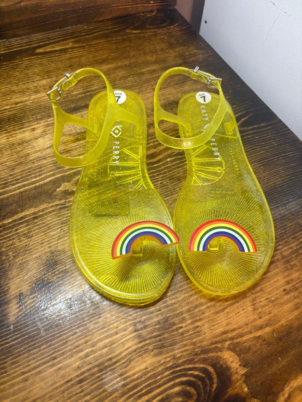 Katy Perry yellow rainbow sandals size 7